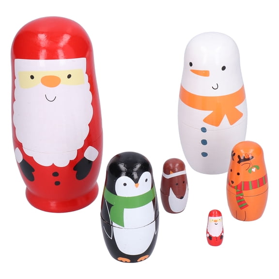 Suodoka 6Pcs Russian Nesting Dolls Set Wooden Painted Art Crafts Cartoon Desktop Ornament Figurines for Home Living Room Decoration Festive Gift (6.3 inches / 16 cm)
