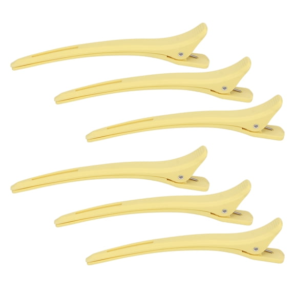 Suodoka 6Pcs Yellow Hair Sectioning Clips Firm Grip Styling Haircut Hairdressing Duck Billed Hair Clamp for Salon (5.5 in / 14 cm)
