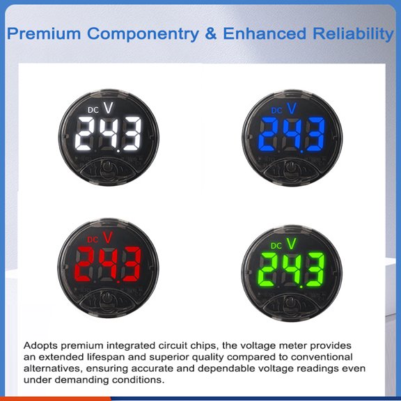 Suodoka 7-120VDC 0-120VDC Touching Control Voltage Meter with Low Voltage Alarm Reverse Polarity Protecting Function LED Digital Display Circular Panel Mount (1.32 inches / 33.5 mm)