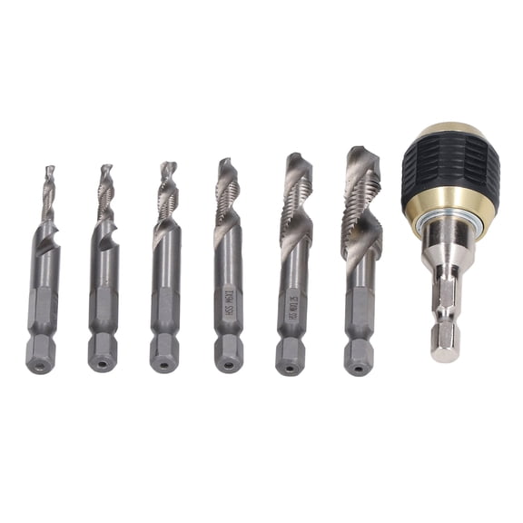 Suodoka 7Pcs/Set Spiral Combination Tap High Speed Steel 1/4in Hex Shank Taps Drill for Tapping Silver Tap (1/4 inches / 0.64 cm)