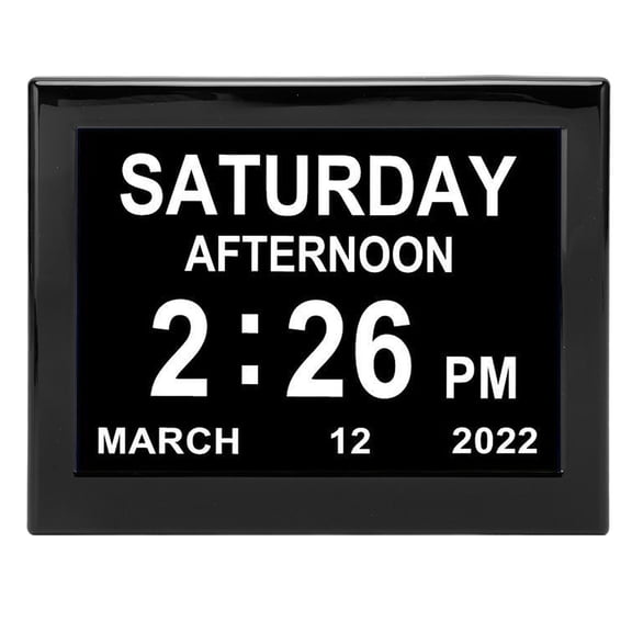 Suodoka 8 Inch Digital Day Calendar Clock with 3 Medication Reminders, 12 Customizable Alarms, Auto Dimming Electronic Desk Clock for Seniors and Impaired Vision, EU Plug, 11.4 inches / 29.0 cm