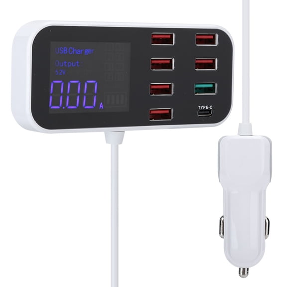 Suodoka 8 Ports Multiple USB Fast Chargers Charging Station Hubs Digital Display QC 3.0 Type-C Port Car Desktop Compatible with iOS Android Smartphones Tablets Devices 40W Max Output