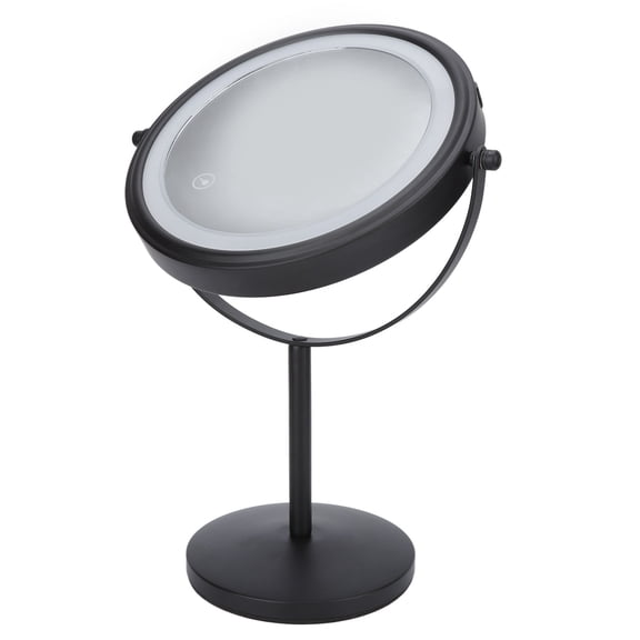 Suodoka 8in LED Makeup Mirror w/ 3X Double Sided Magnifying Touching Switch, 360 Degree Rotating Desktop Smart Vanity Countertop Beauty Mirror, Matte Black (8 inches / 25.4 cm)