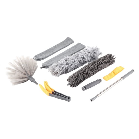 Suodoka 9pcs Microfiber Duster Kit, Extendable Feather Duster House Cleaning Tool Set with Long Handle for Ceiling Fan, Blinds, Car Interior, and Furniture Dusting (16.9 inches / 43.0 cm)