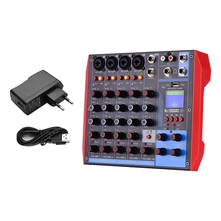 Suodoka AG-6 Portable 6-Channel Digital Audio Mixer Console with Bluetooth, USB MP3 Input, 48V Phantom Power for Studio Recording, DJ, Live Broadcast, Karaoke, 8.9 inches / 22.5 cm, EU Plug
