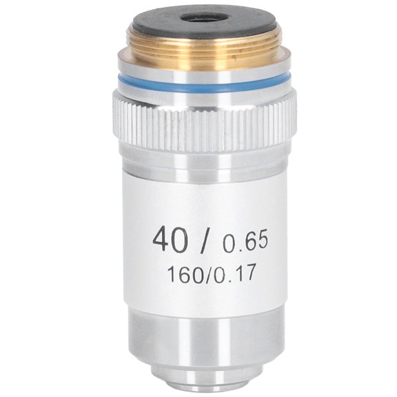Suodoka Achromatic Microscope Objective Lens 40X High Magnification Accessory with 20.2mm Standard RMS Interface Brass Material Silver Finish Includes Storage Box for Scientific Educational Use