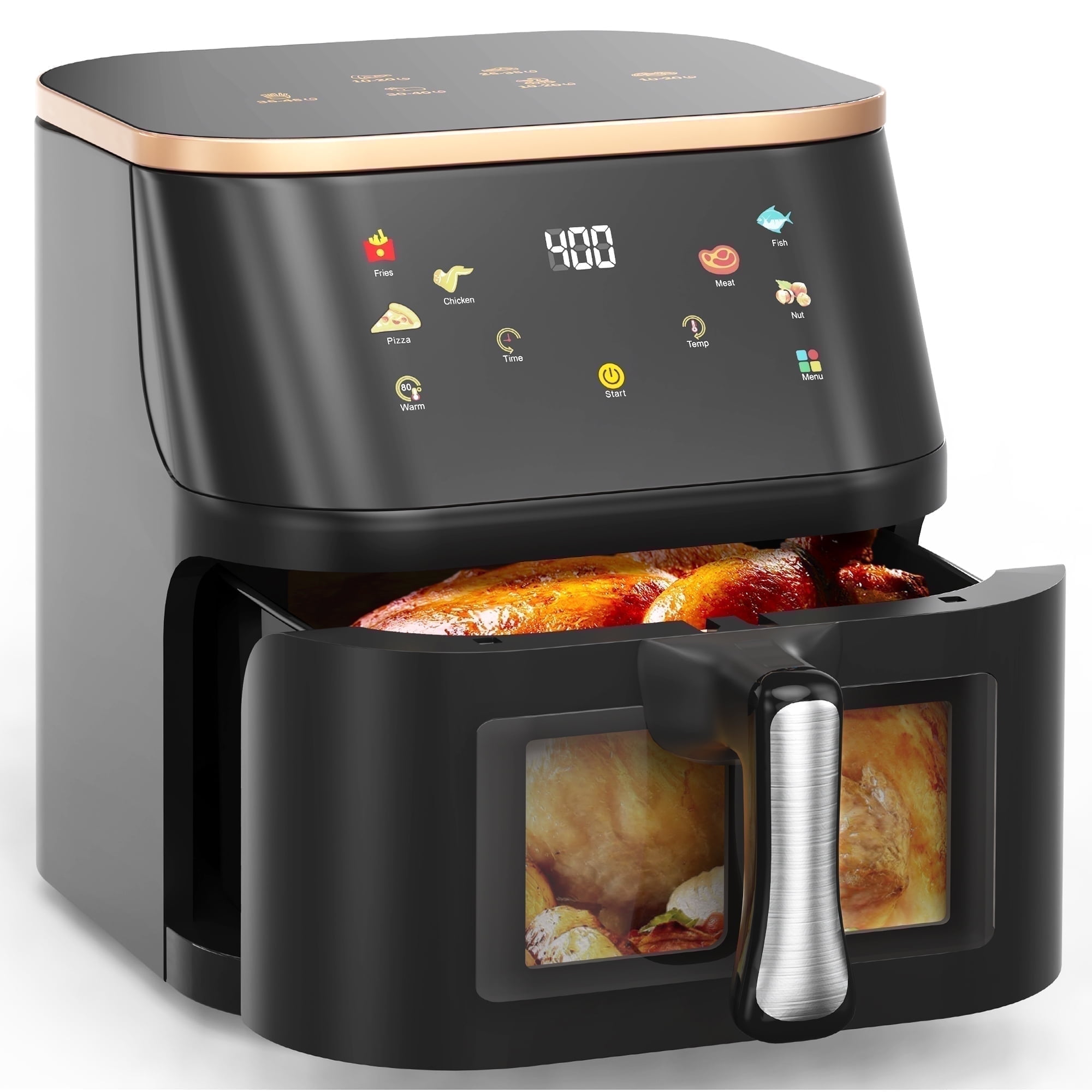 Suodoka Air Fryer 8 Qt Max 450F for Cooking, 6 Presets Fry Touch Panel Easy View Window, New Black