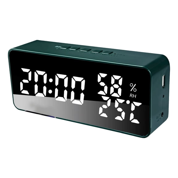Suodoka Alarm Clock for Bedroom 5 Alarms LED Display Desk Clock with Snooze Countdown Temperature Humidity Display Digital Clock Dark Green (7.28 inches / 18.5 cm)
