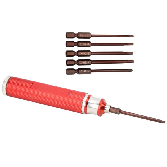 Suodoka Aluminum RC Hex Screwdriver Tools Kit Ergonomic Design Durable RC Car Model Repair Accessory Red Including 6 Heads 1 Handle and Cross Sleeve for Hobbyists 6.26 inches / 159 mm