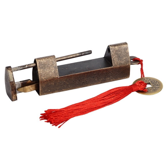 Suodoka Antique Chinese Padlock 1.7in (4.4cm) Spacing Durable Brass Vintage Style Keyed Padlock for Box Cabinet Doors