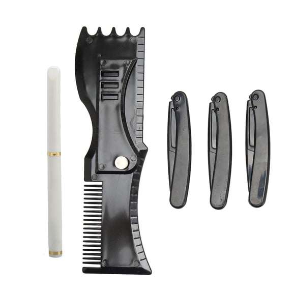 Suodoka Beard Shaper Tool Set with Stencil Guide, White Barber Pencil, and 3 Straight Edge Trimmers, Black