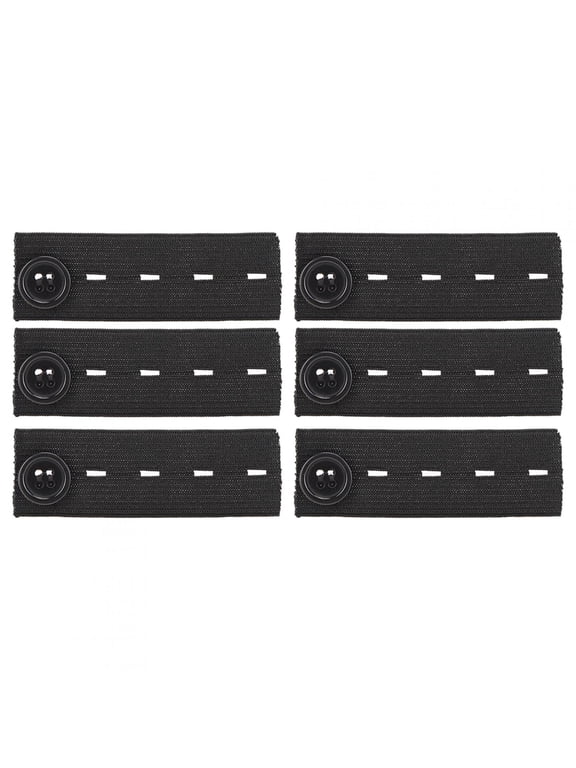 Belt Extension Buckle Adjustable Maternity Waistband Extender Button Elastic Pants Lengthener, Black, 3.3 inches / 8.3 cm, 6 Pack