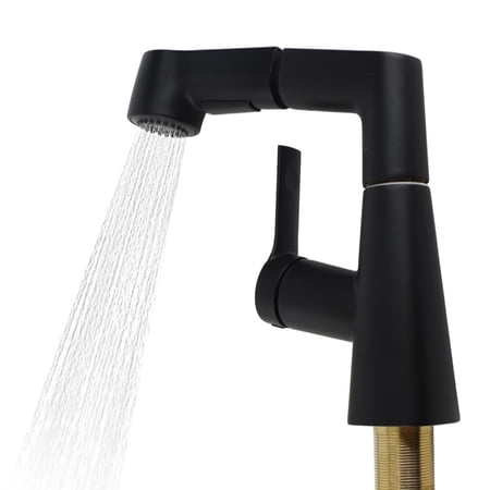 Suodoka Black Kitchen Faucet Multi Functional Pull Out Lifting Sink Faucet 360 Degrees Rotating Hot and Cold Mixer Bathroom Faucet with Pull Out Sprayer for Washbasin