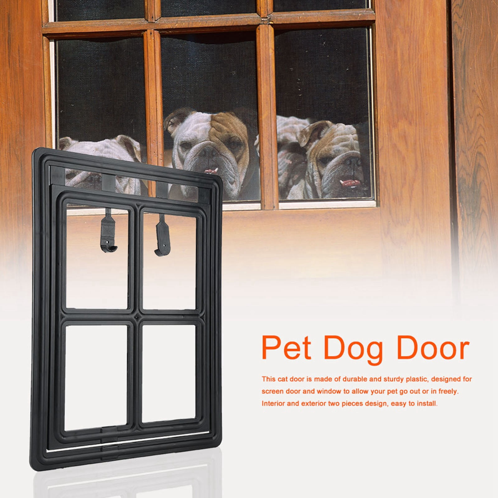 Suodoka Black Plastic Pet Dog Puppy Cat Door Locking Safe Flap for Screen Window Gate, Magnetic Automatic Lock, Extra Large (18.1 x 14.1 inches / 46 x 36 cm)