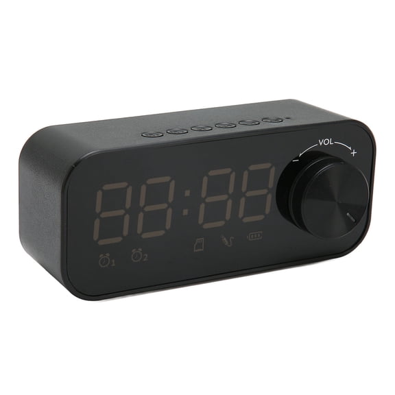 Suodoka Bluetooth Speaker Alarm Clock Radio Digital LED Display Subwoofer Mini Mirror Black - 6.3 inches / 16 cm Compact Portable Smart Desk Clock for Bedroom Office Home Decor