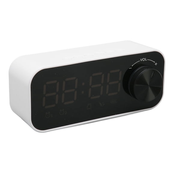 Suodoka Bluetooth Speaker Alarm Clock Radio Digital LED Display Subwoofer Mini Mirror White - 6.3 inches / 16 cm Compact Portable Smart Desk Clock for Bedroom Office Home Decor