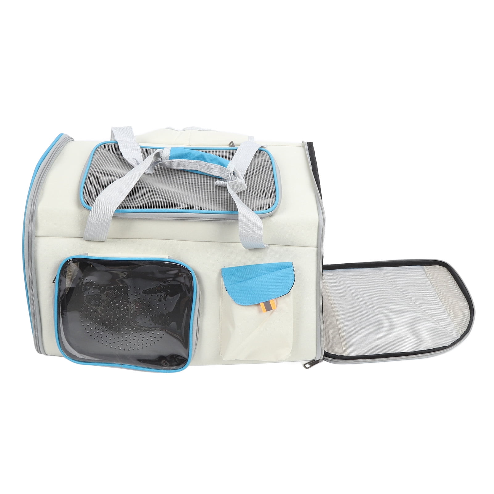 Suodoka Breathable Mesh Pet Carrier Backpack, Large Capacity Portable Cat & Dog Carrier Bag for Outdoors Travel, White/Blue