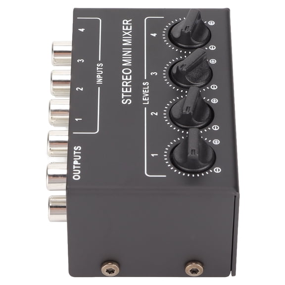 Suodoka CX400 4 Channel Passive Audio Mixer Professional Stereo Sound Console Splitter for Mixing Instruments CD Players Tape Players Computers Mobile Phones Tablets Live Studio Recording Black