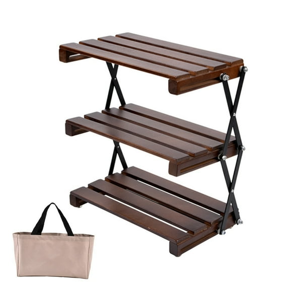 Suodoka Camping Storage Rack 3-Tier Foldable Table Rack Shelf Portable Picnic Desk with Carrying Bag for Outdoor Cooking, Brown (13.78 inches / 35 cm)
