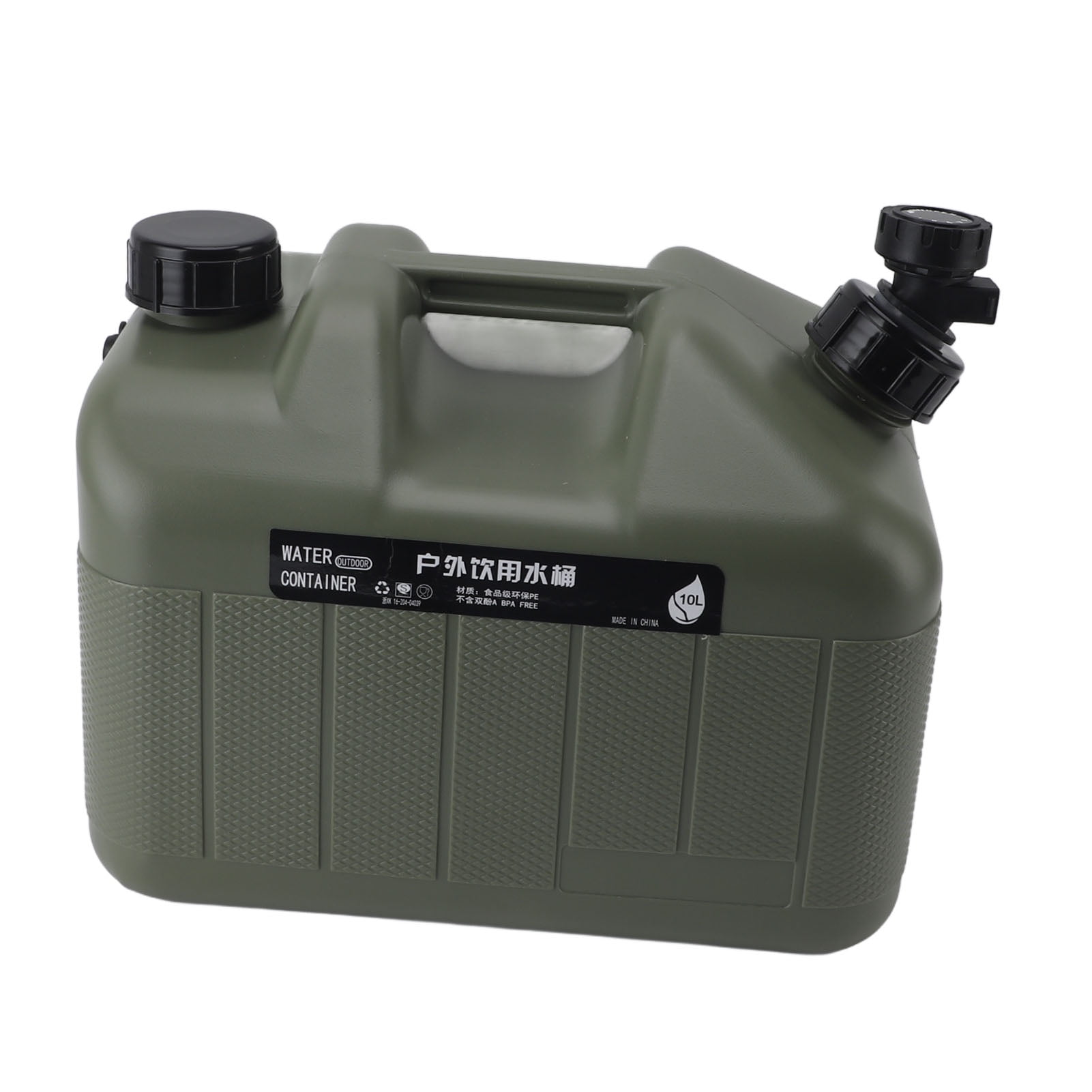 Suodoka Camping Water Container 10L Large Capacity Portable Square Green Car Water Storage Carrier Jug with Faucet, Lid, and Cleaning Brush for Outdoor Hiking RV Emergency Hydration Essentials