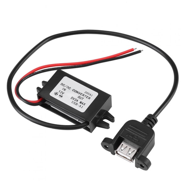 Suodoka Car DC 12V to 5V 3A 15W Step Down Converter Regulator with Female Panel Mount USB Voltage Power Regulator Automotive Audio Display 2.48 inches / 6.3 cm Black High Conversion Efficiency