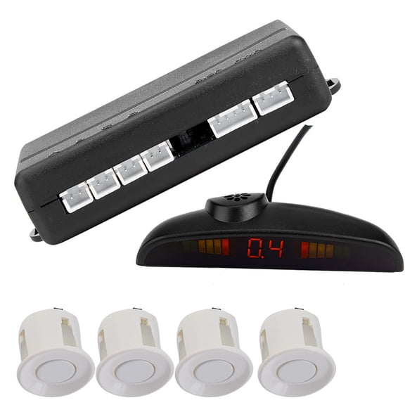 Suodoka Car English Voice Broadcast Reverse Backup Parking Detector System with 4 Radar Sensor White (18 inches / 45.7 cm)