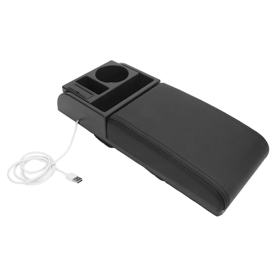 Suodoka Center Console Armrest Box Cover Adjustable Length with USB Charging Port Cup Holder Universal Fit Car Armrest Box Extender for SUVs Trucks Vans Black Line 16.54 inches / 42.00 cm