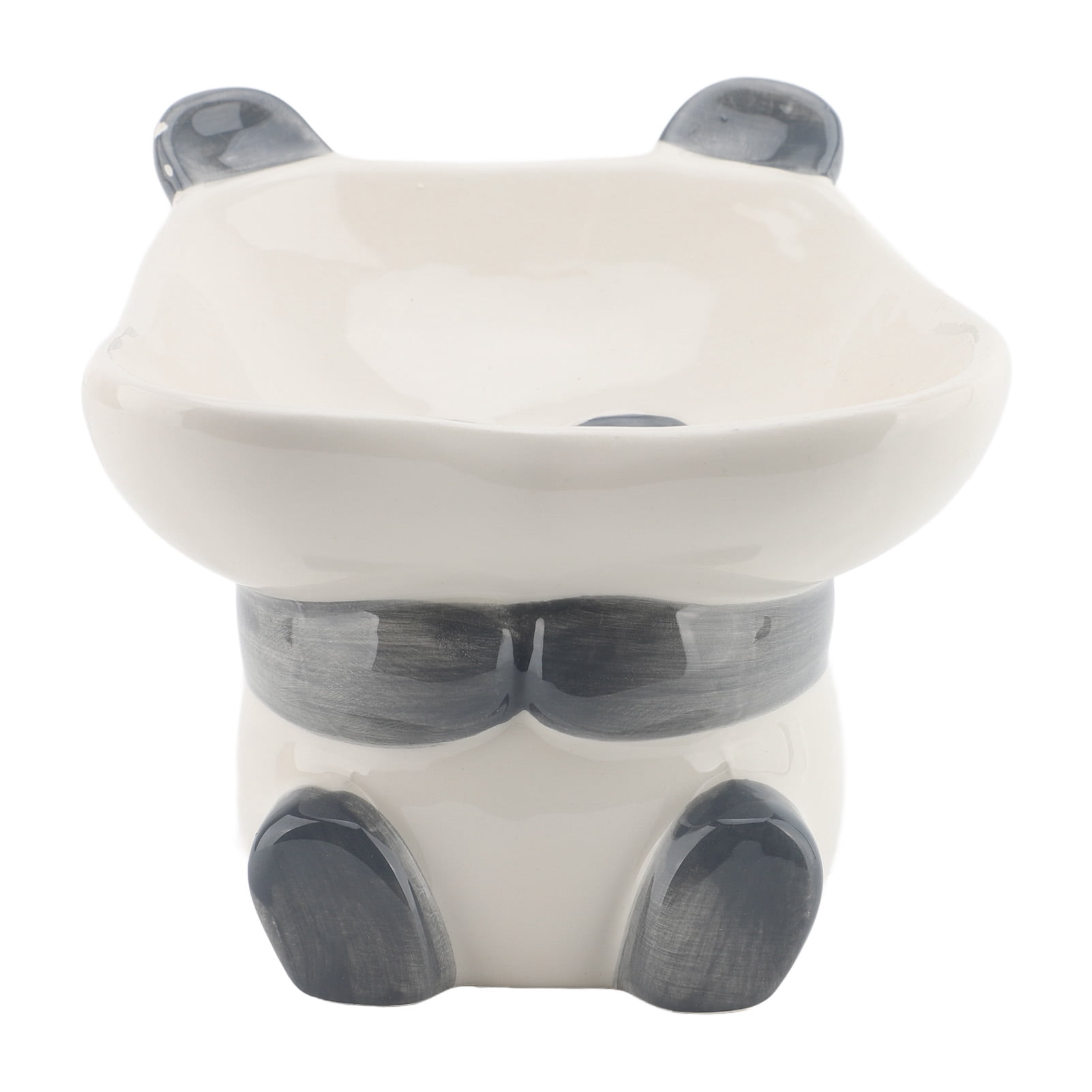 Suodoka Ceramic Cartoon Panda Snack Serving Bowl, Multifunctional Anti-Knockover Pet Food and Water Dish for Dogs and Cats, Cute Animal Theme Green Home Decor, Compact Size 5.71 in / 14.5 cm