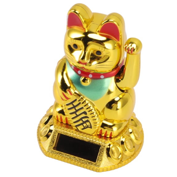 Suodoka Chinese Lucky Cat Waving Arm Solar Powered Light Induction Golden Figurine For Car Dashboard And Home Decor