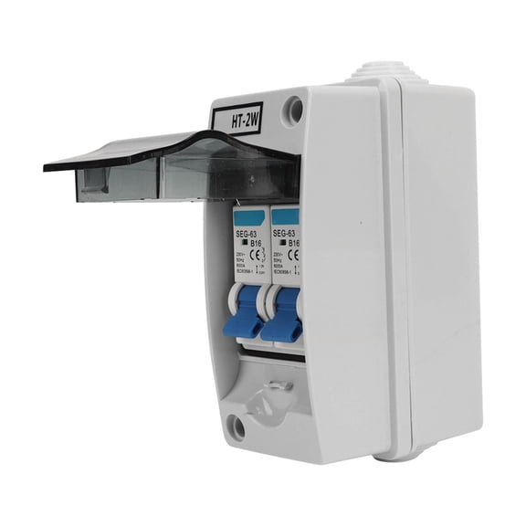 Suodoka Circuit Breaker 2 Way MCB Switch Protection Waterproof Distribution Box 230V for Outdoor Use, Blue Handle, 10.0 inches / 25.4 cm Width, Rated 16A