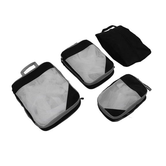 Suodoka Compression Packing Bags Waterproof Travel Luggage Suitcase Organizer Pouch for Clothing Underwear Shoes, 4-Piece Durable Mesh Expansion Storage Bags, Black (36.00 x 25.00 x 4.00 inches)