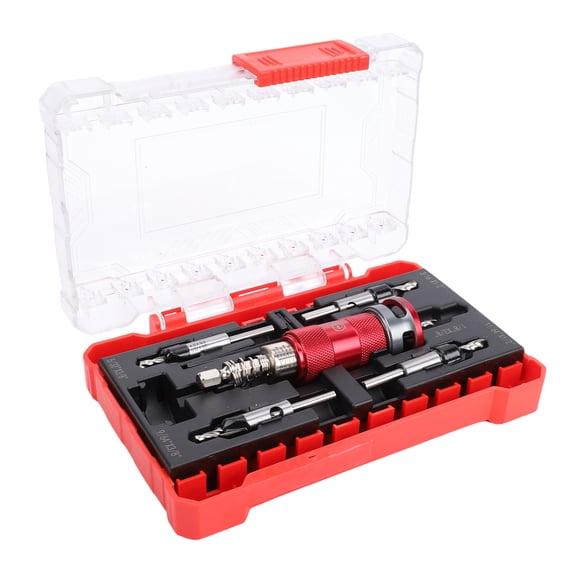 Suodoka Countersink Drill Bit Set, Semi Automatic Adjustable Depth Stop Drill Bit for Woodworking, Hex Shank 82 Degree High Speed Steel M2 Bits with Storage Box, 5 Pieces