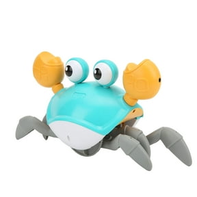 Suodoka Crab Crawling Toy, USB Rechargeable Automatic Obstacle Avoidance Interactive Pet, Musical Moving Toddler Toy with Built-In Sensor and LED Lights, 9.1 Inches / 23 cm, Blue