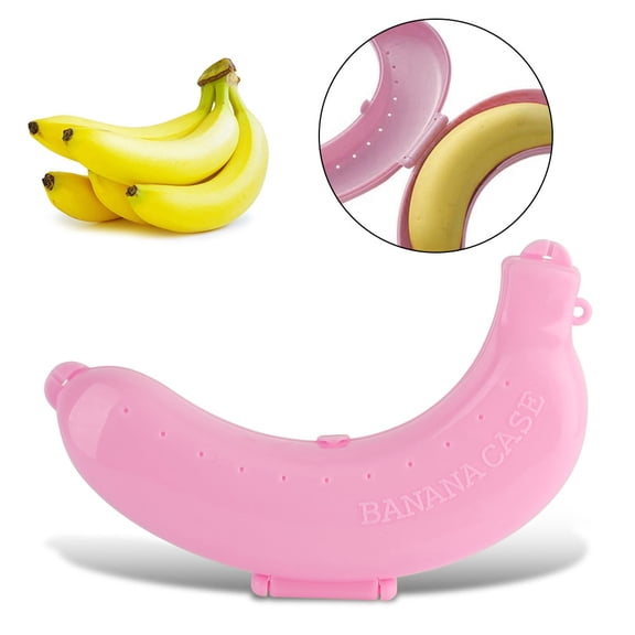 Suodoka Cute Banana Protector Box Plastic Fruit Container Holder Lunch Storage Case (7.87 inches / 20 cm) - Pink