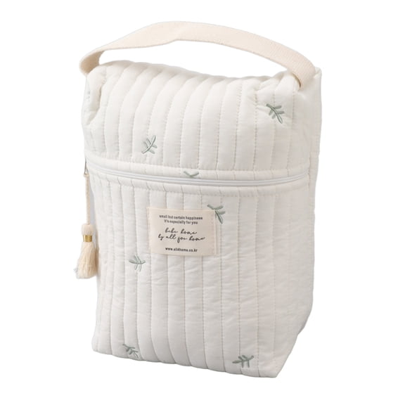 Suodoka Cute Quilting Embroidered Pattern Diaper Bag Cotton Baby Stroller Zipper Bag for Bottle Wipes Pacifier - Leaf