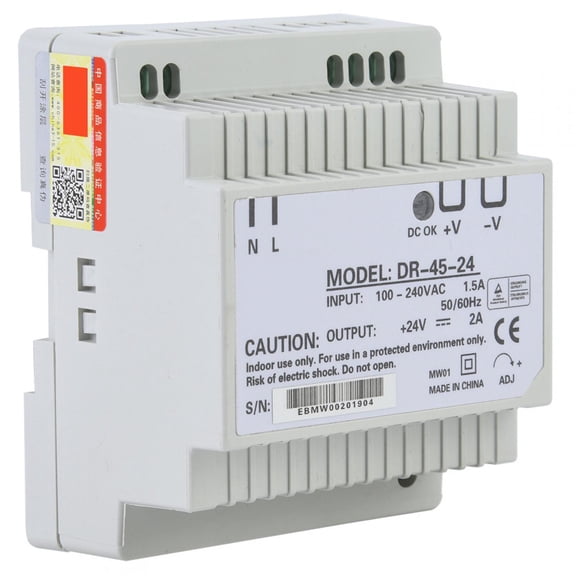 Suodoka DR-45-24 45W Single Output 24V Din Rail Power Supply AC/DC Switching Power Supply for LED Lighting and Industrial Automation Controls, 10 x 9 x 6 inches / 25.4 x 22.8 x 15.2 cm