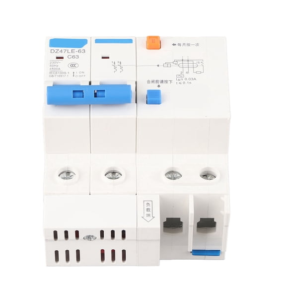 Suodoka DZ47LE-63 2P+N C63 RCCB Residual Current Circuit Breaker 230V 63A 30mA, 4.33 inches / 11 cm