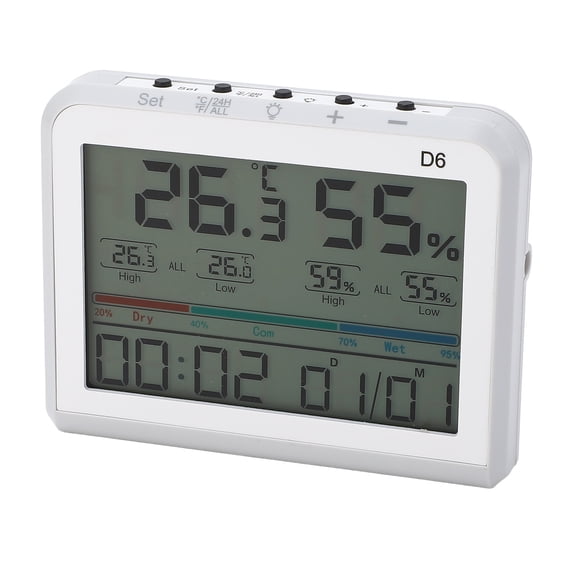 Suodoka Digital Indoor Thermometer with Clock Date Display Desktop Temperature Humidity Gauge 5.5 inches / 14 cm [cite: 13]