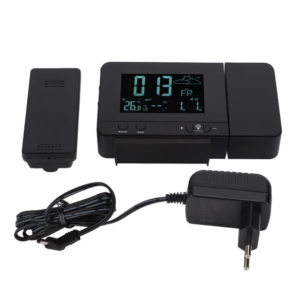 Suodoka Digital Projection Alarm Clock 5.9in / 15cm Weather Station Dual Alarms Snooze USB Charging 8 Color Backlight EU Plug for Bedroom Office