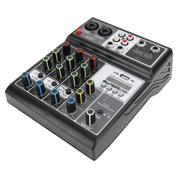 Suodoka Digital Sound Mixer 4 Channel Mini Sound Mixing Console for Recording Live Performance 100-240V US Plug