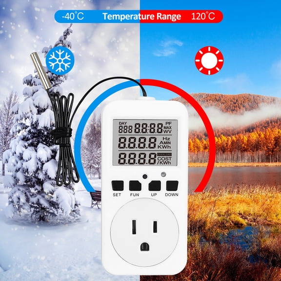 Suodoka Digital Thermostat Plug Socket Temperature Controller Heating Cooling Control for Reptile Incubator Greenhouse 110V 15A US Plug 3.94 inches / 10 cm