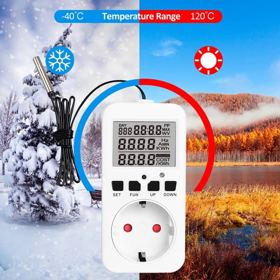 Suodoka Digital Thermostat Plug Socket Temperature Controller Heating Cooling Control for Reptile Incubator Greenhouse 230V 16A EU Plug 3.94 inches / 10 cm