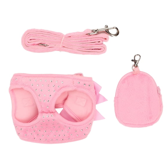 Suodoka Dog Harness Leash Cute Bow Rhinestone Decoration Breathable Adjustable Pet Vest Traction Rope Set for Small Dogs Cats Pink XS, 10 inches / 25.4 cm