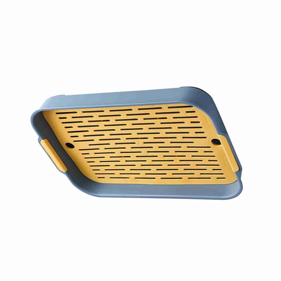 Suodoka Double Layer Food Drain Tray Drinks Dishes Utensil Cups Drying Plate Plastic Drip Holder for Home Kitchen Countertop Dish Racks Deep Sea Blue Small Size 10.63 in / 27 cm