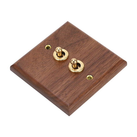 Suodoka Double Toggle Switch Retro Black Walnut Wood Wall Mount Panel with Solid Brass Screws 50HZ 250V 3.39 x 3.46in / 86 x 88mm Electrical Switches for Home Improvement and Decor