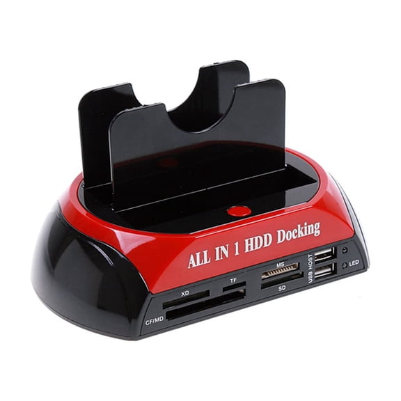 Suodoka Dual Bay Hard Drive Docking Station 2.5/3.5 Inch / 6.35/8.89 cm SATA IDE HDD Base Enclosure with Card Reader, US Plug, Black/Red