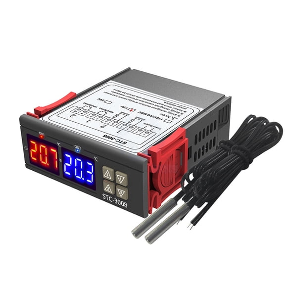 Suodoka Dual Digital Display Thermostat Temperature Controller with 2 NTC Sensor Probes Two Relay Output 12V 10A Heating Cooling Regulator 4.33 inches / 11 cm