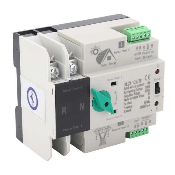 Suodoka Dual Power Automatic Transfer Switch 2P Fast Switching Timing Controller AC 110V 100A, 4.72 inches / 12 cm