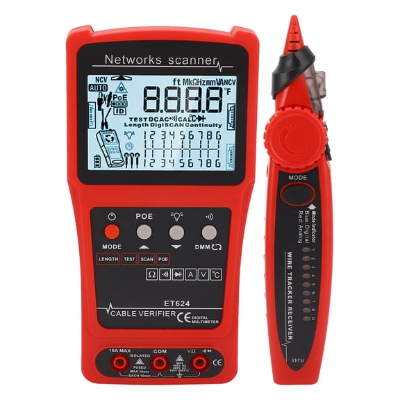 Suodoka ET624 Multifunctional Wire Tracer & CAT5/CAT6 Network Cable Tester Kit with Digital Circuit Analyzer, POE Fault Locator & Built-in Battery (10.24 inches / 26.00 cm)