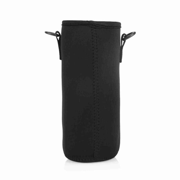 Suodoka Elastic Neoprene Water Bottle Sleeve Carrier Pouch Bag Holder Cover with Adjustable Shoulder Strap for Outdoor Camping Hiking Fishing, 5.91 inches / 15 cm Height, Black